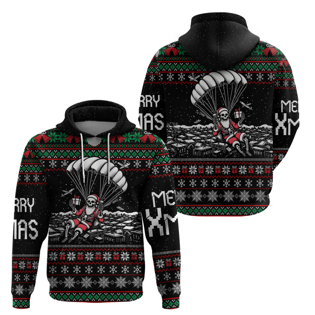 Christmas Skull Hoodie Santa Skull Jumps In Parachute DT01