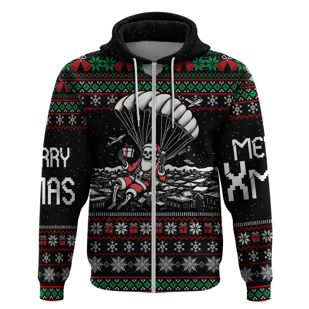 Christmas Skull Hoodie Santa Skull Jumps In Parachute DT01