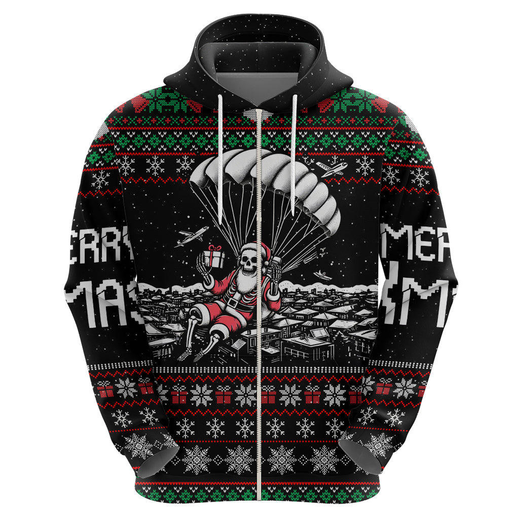 Christmas Skull Hoodie Santa Skull Jumps In Parachute DT01
