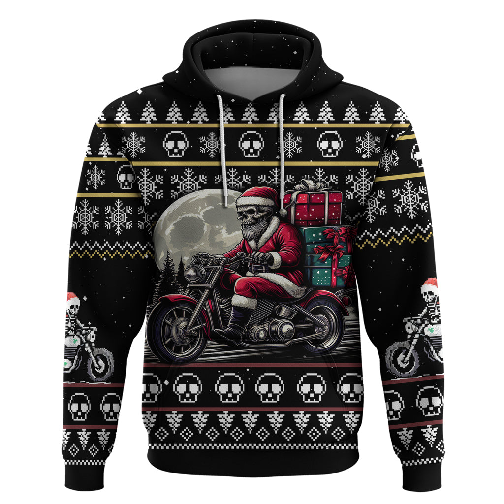 Christmas Skull Hoodie Santa Skull Ride Motorbike DT01