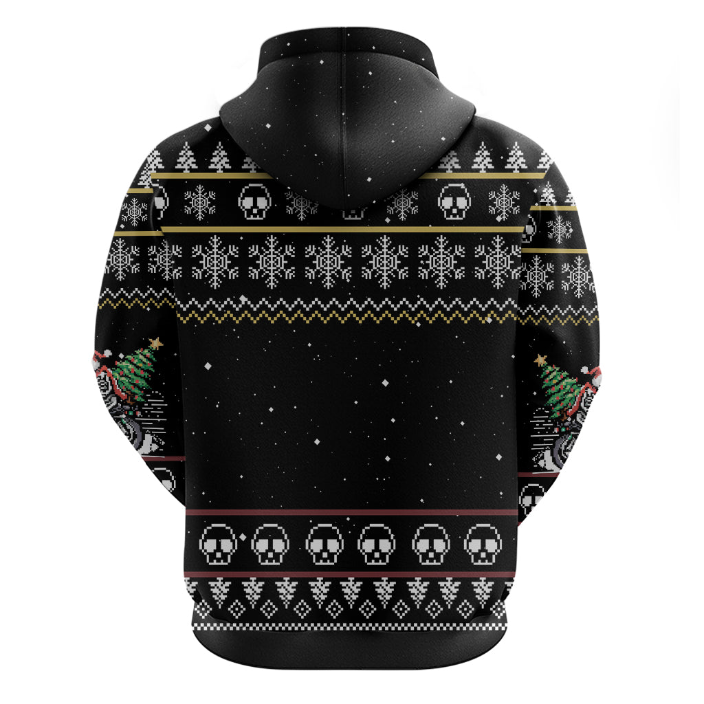 Christmas Skull Hoodie Santa Skull Ride Motorbike DT01