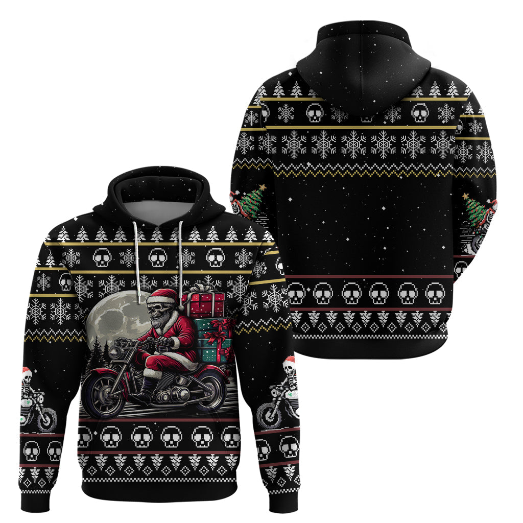 Christmas Skull Hoodie Santa Skull Ride Motorbike DT01