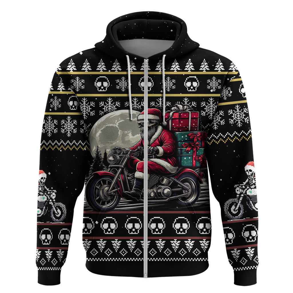Christmas Skull Hoodie Santa Skull Ride Motorbike DT01