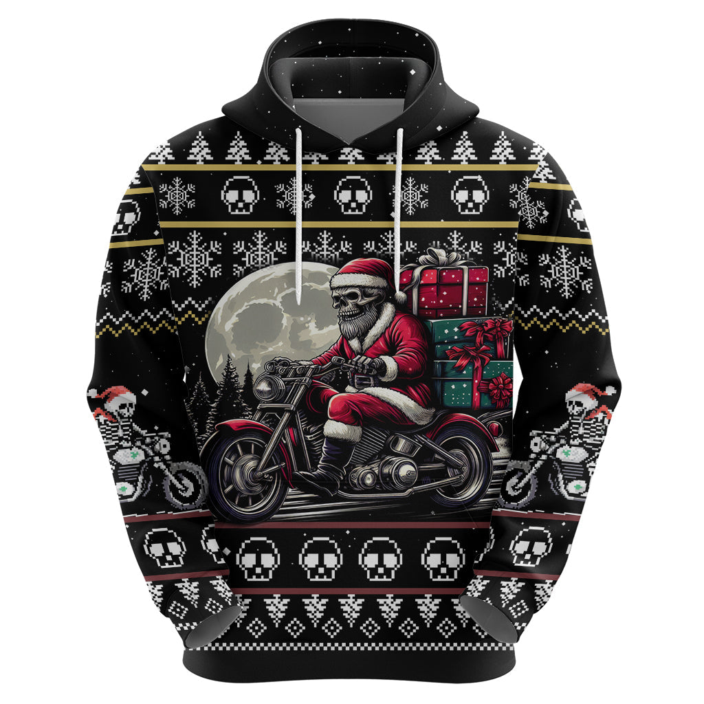 Christmas Skull Hoodie Santa Skull Ride Motorbike DT01