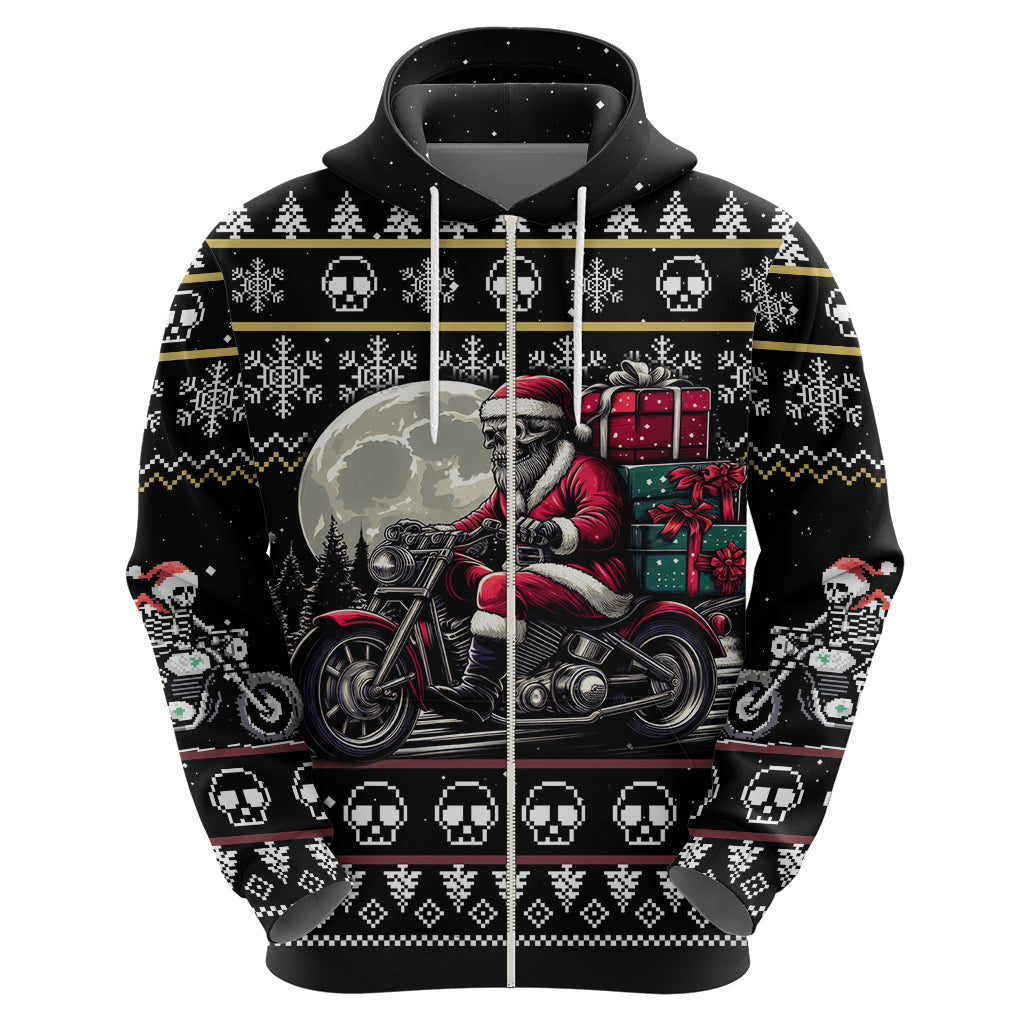 Christmas Skull Hoodie Santa Skull Ride Motorbike DT01