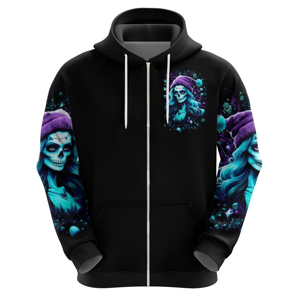 Christmas Skull Girl Hoodie Warning This Tattooed Girl Does Not Play With Stupid People DT01