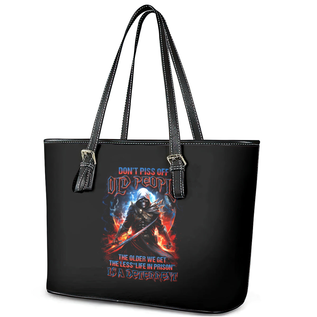 Warrior Skull Leather Tote Bag Don't Pss Off Old People DT01