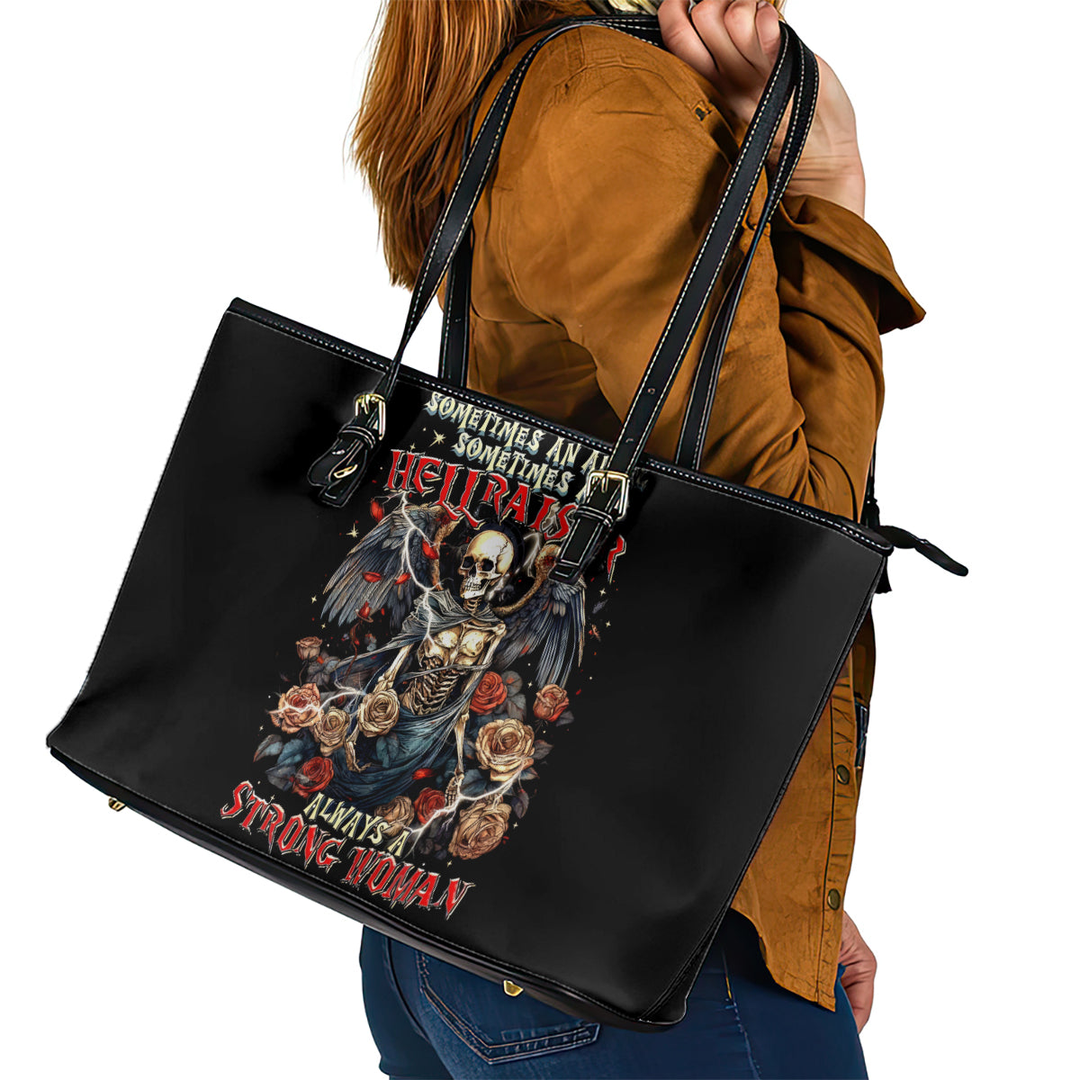 Angel Skull Leather Tote Bag Sometimes An Angel Sometimes A Hellraiser DT01