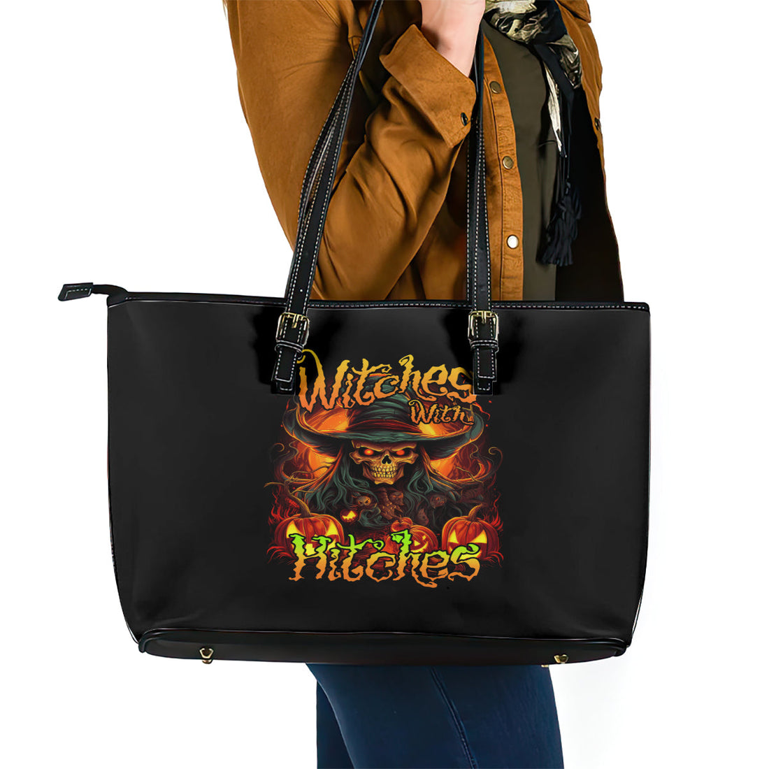 Witch Skull Leather Tote Bag Witches With Hitches DT01