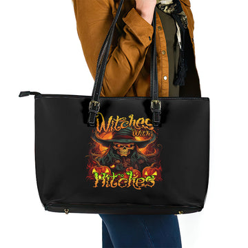 Witch Skull Leather Tote Bag Witches With Hitches DT01