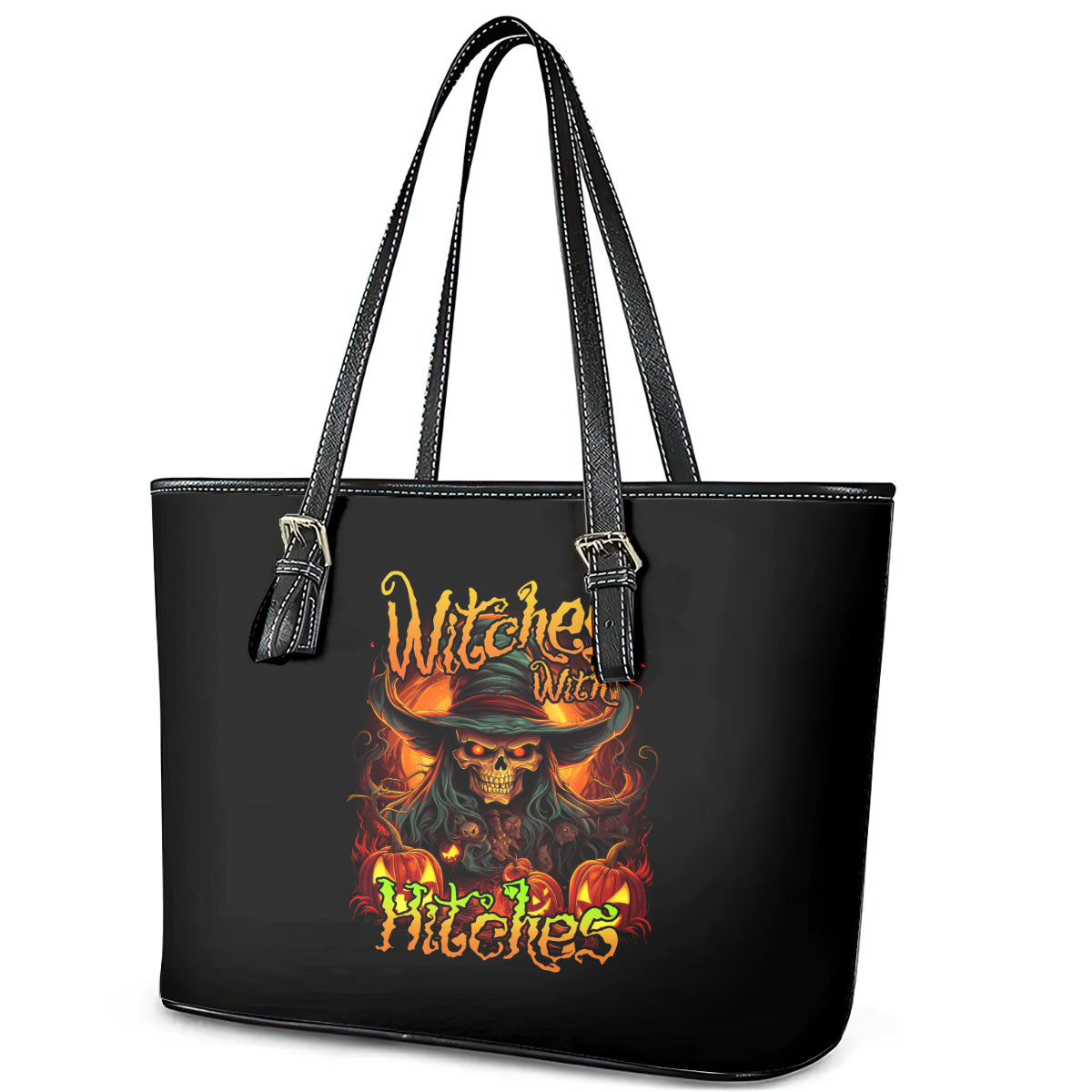 Witch Skull Leather Tote Bag Witches With Hitches DT01