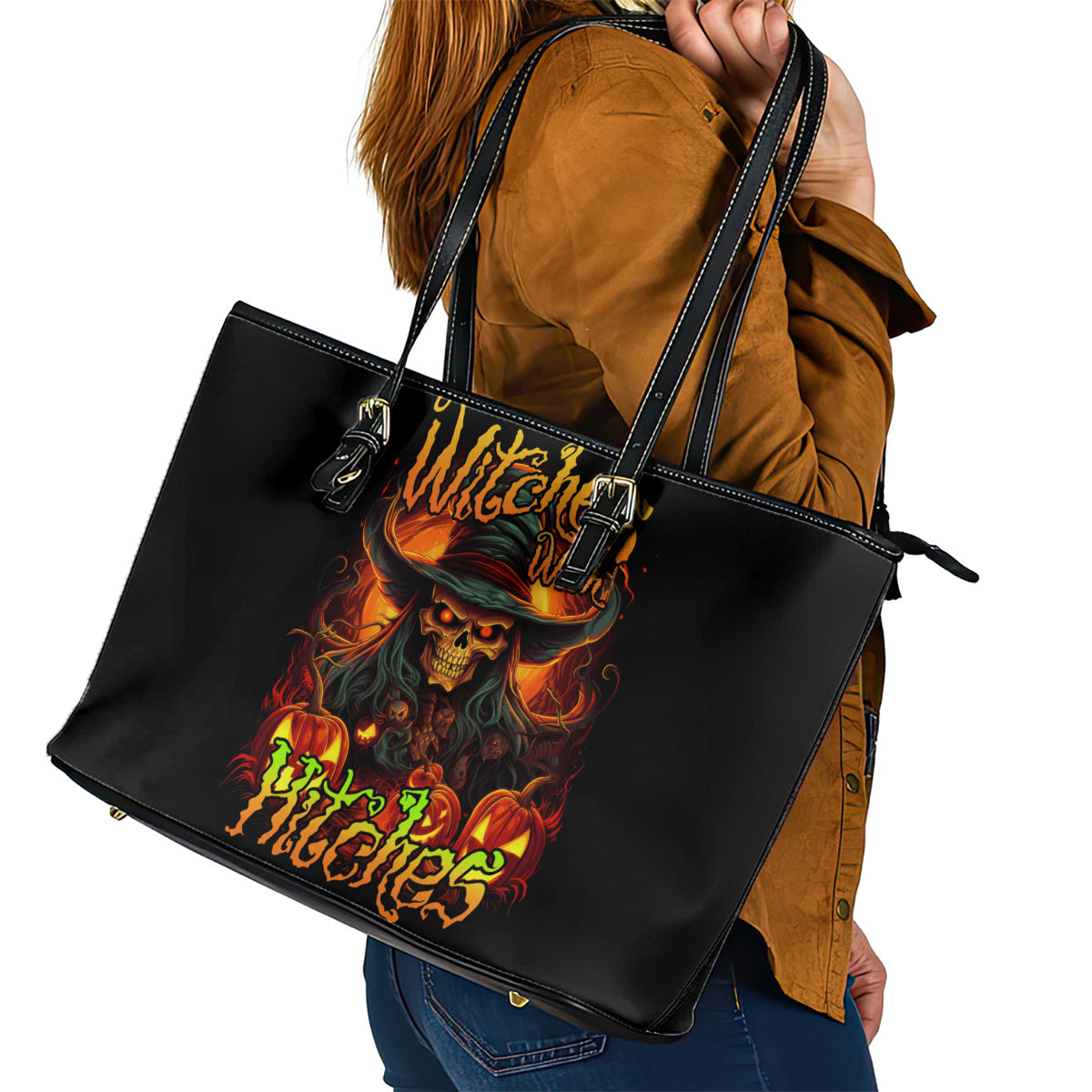 Witch Skull Leather Tote Bag Witches With Hitches DT01