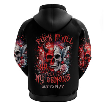Evil Angel Skull Hoodie Fuck It All And Let My Demons Out To Play DT01