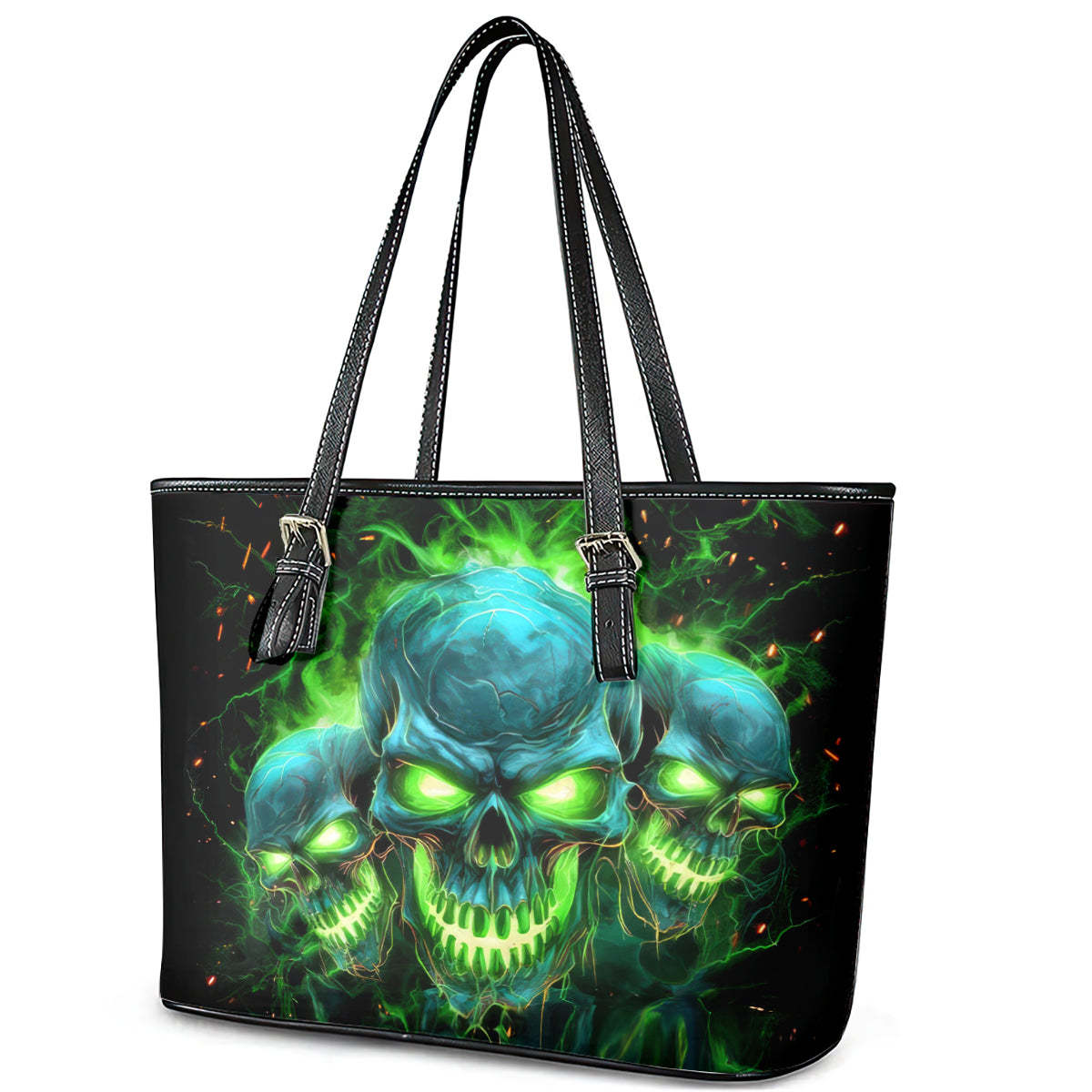 Flame Skull Leather Tote Bag I'm Never Alone My Demons Are Wit Me 24/7 DT01