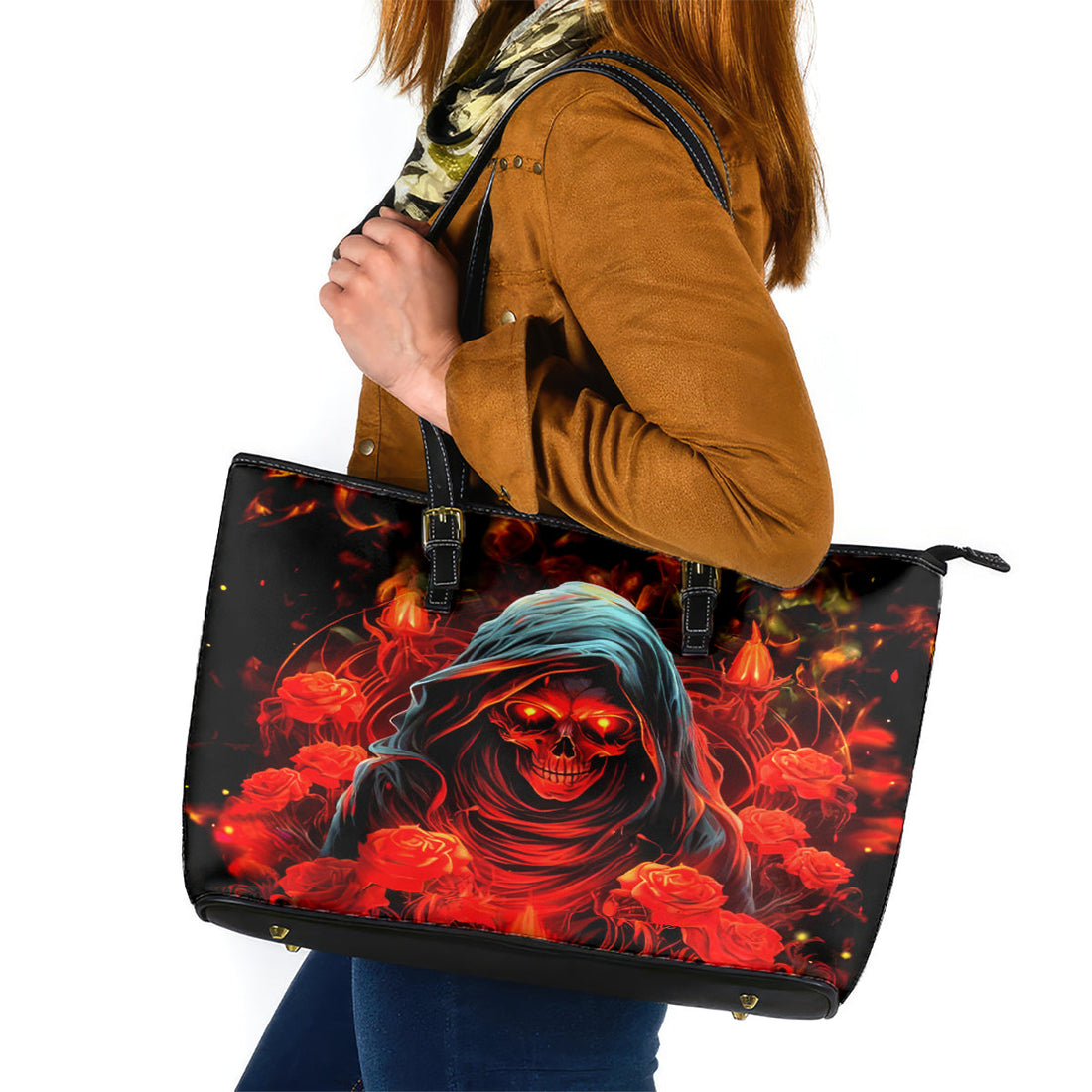 Rose Skull Leather Tote Bag Iam Sweet Girl But If You Piss Me Off DT01