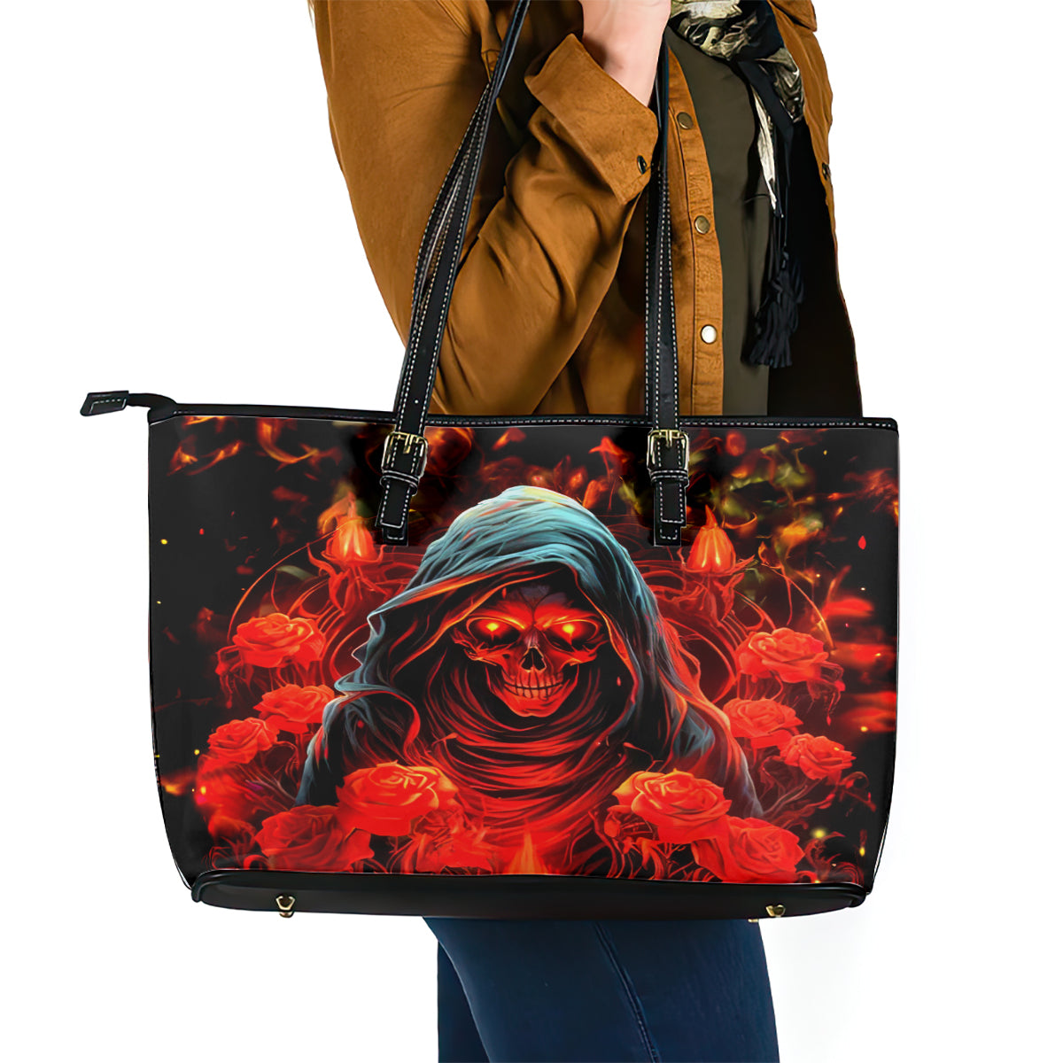 Rose Skull Leather Tote Bag Iam Sweet Girl But If You Piss Me Off DT01