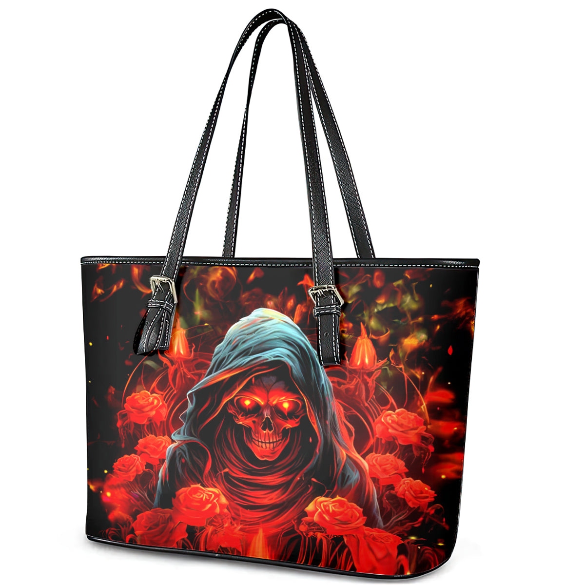 Rose Skull Leather Tote Bag Iam Sweet Girl But If You Piss Me Off DT01