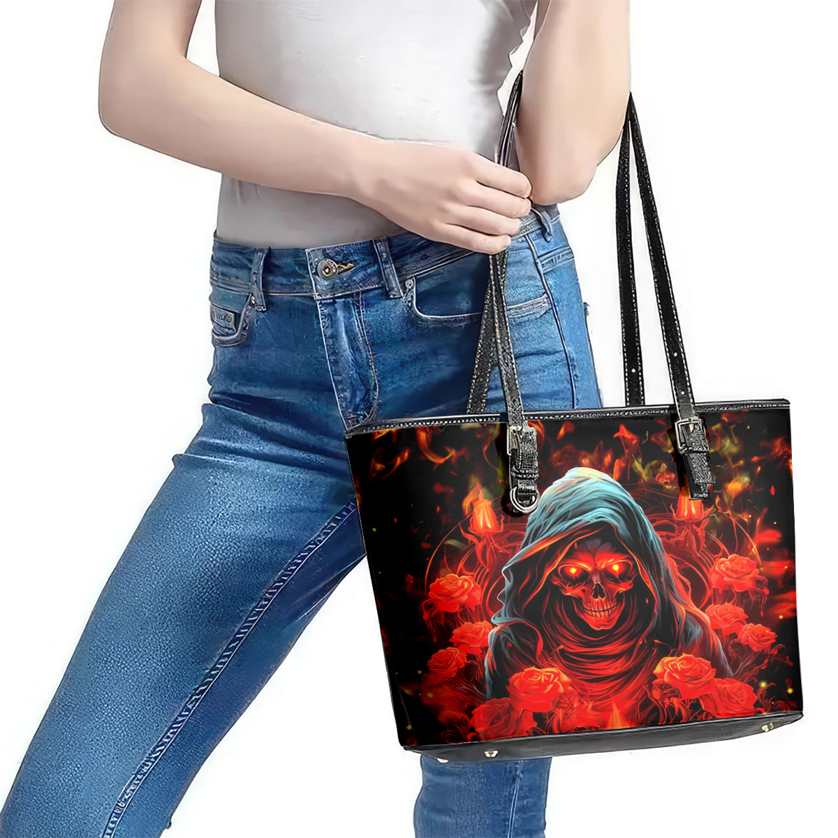 Rose Skull Leather Tote Bag Iam Sweet Girl But If You Piss Me Off DT01