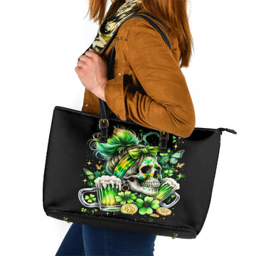 Irish Skull Leather Tote Bag Drink Up Bitches DT01