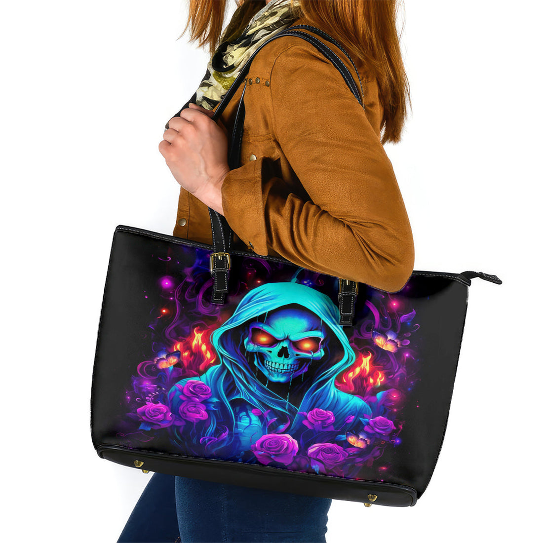 Rose Skull Leather Tote Bag Just So We Are Clear I'm Not Afraid Of You DT01