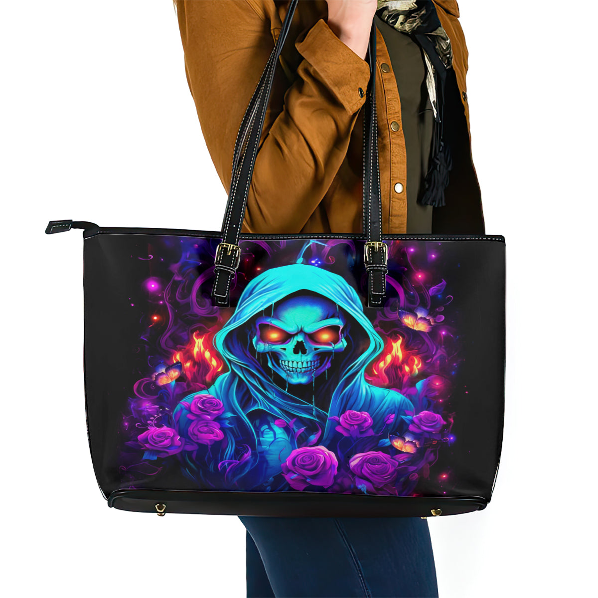 Rose Skull Leather Tote Bag Just So We Are Clear I'm Not Afraid Of You DT01