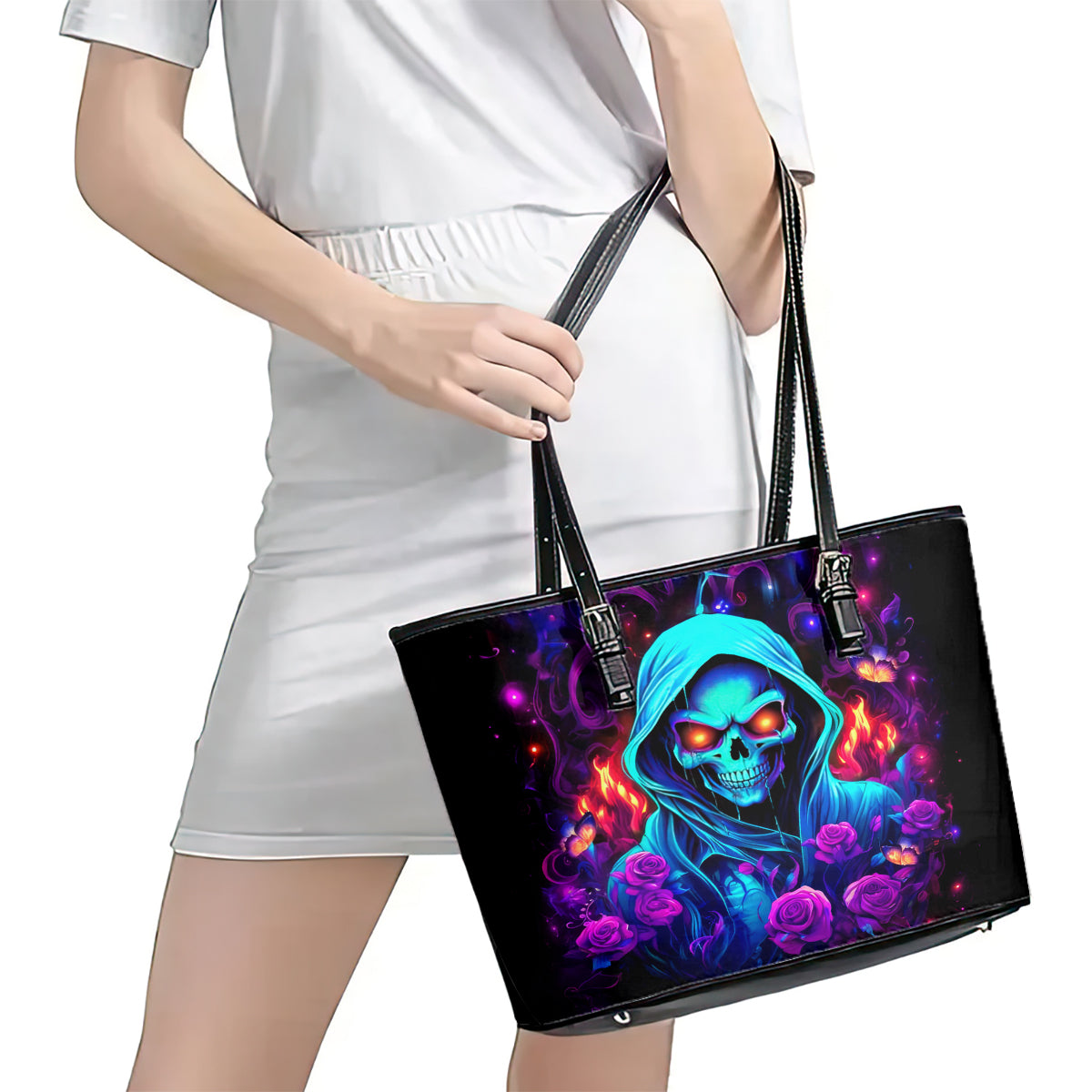 Rose Skull Leather Tote Bag Just So We Are Clear I'm Not Afraid Of You DT01