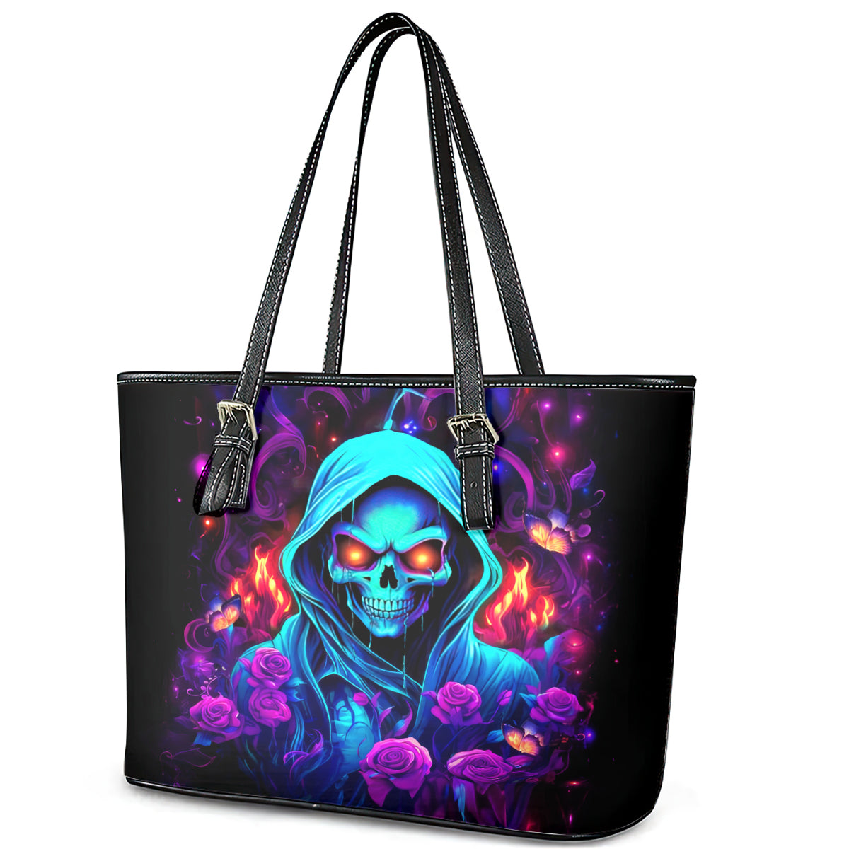 Rose Skull Leather Tote Bag Just So We Are Clear I'm Not Afraid Of You DT01