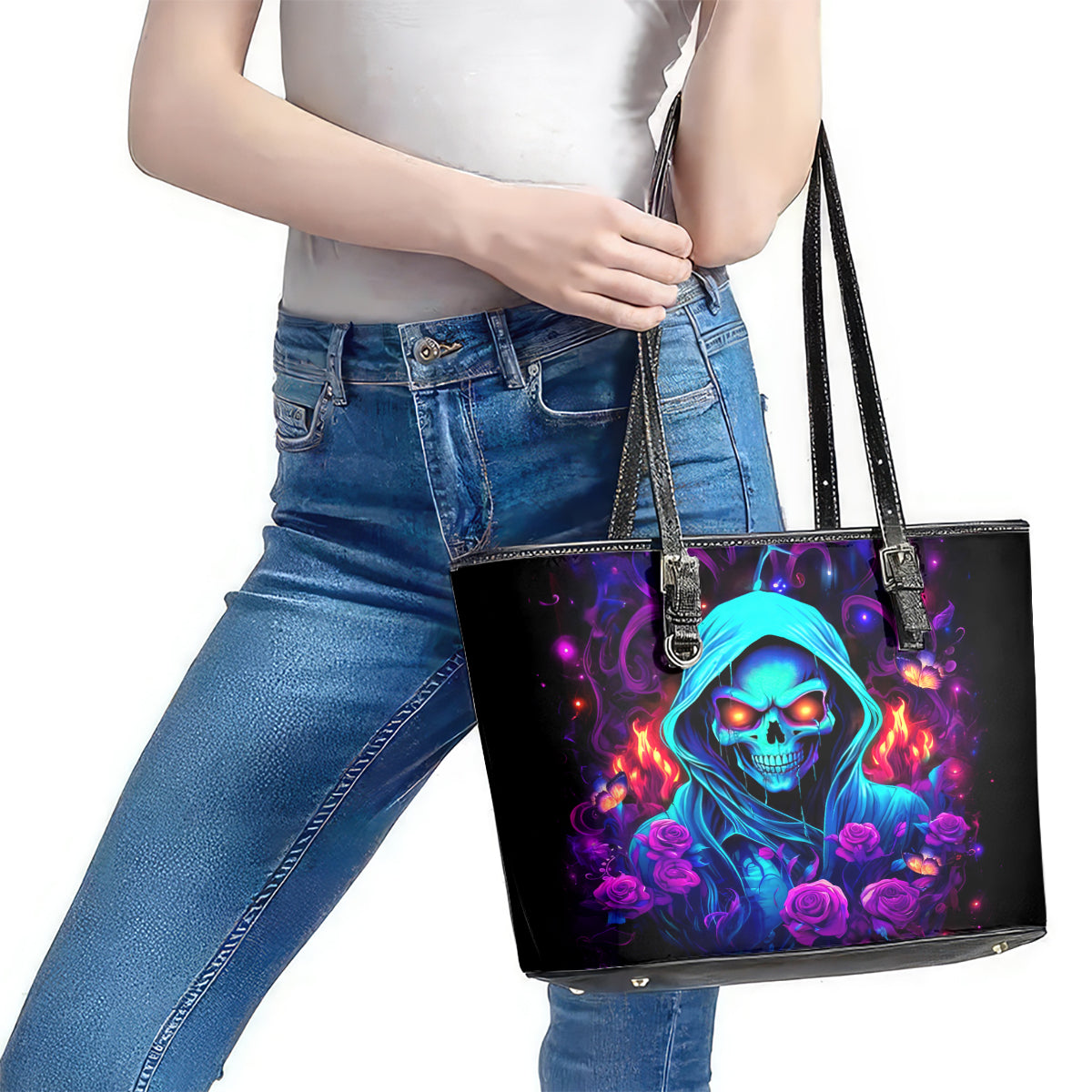 Rose Skull Leather Tote Bag Just So We Are Clear I'm Not Afraid Of You DT01