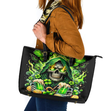 Irish Skull Leather Tote Bag The Devil Whispered To Me I'm Coming For You DT01