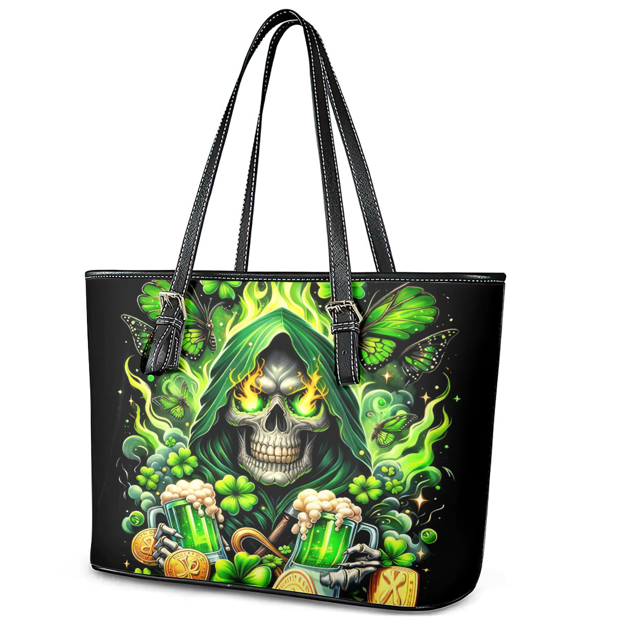 Irish Skull Leather Tote Bag The Devil Whispered To Me I'm Coming For You DT01