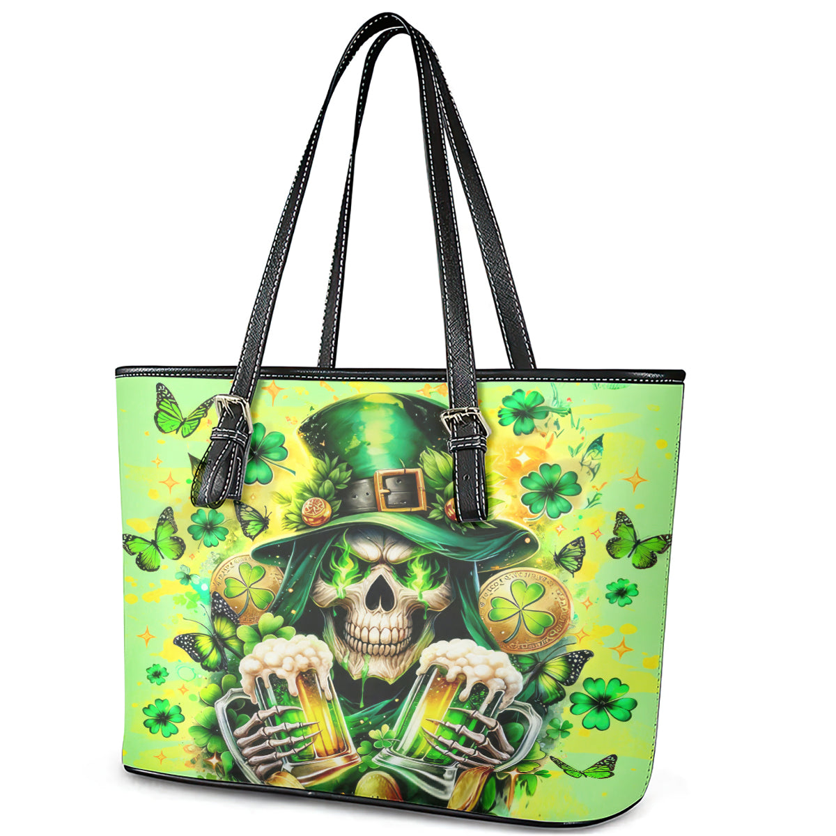 Irish Skull Leather Tote Bag The Devil Whispered To Me I'm Coming For You DT01
