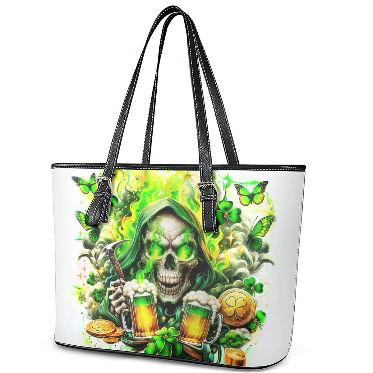 Irish Skull Leather Tote Bag I Whisper Back Bring Beer DT01