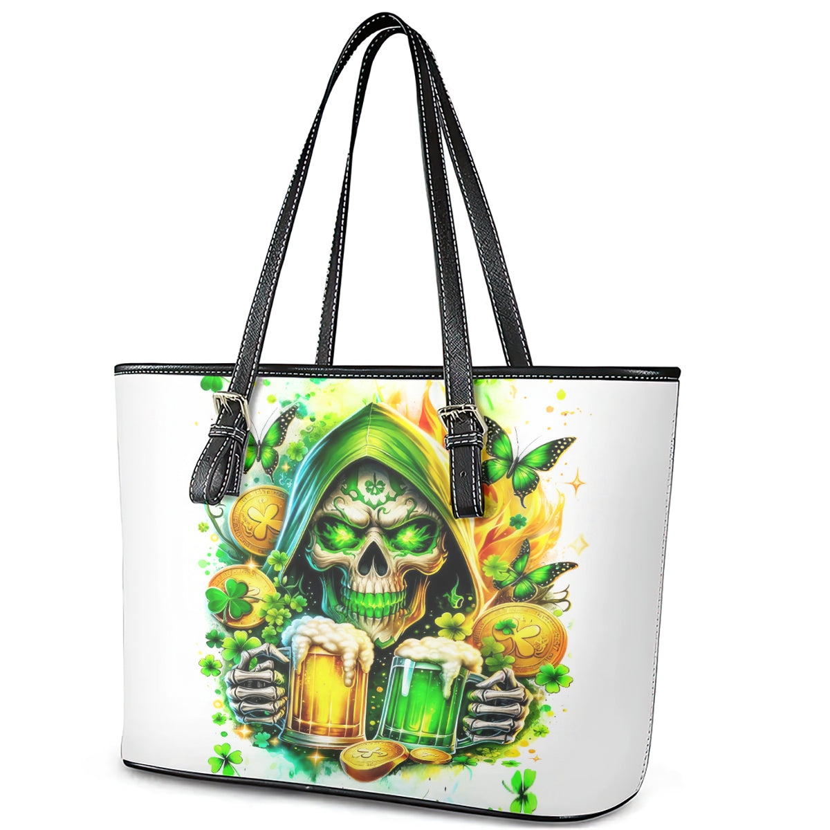 Irish Skull Leather Tote Bag To Wash Down Another Beer To Wash Down This Beer DT01