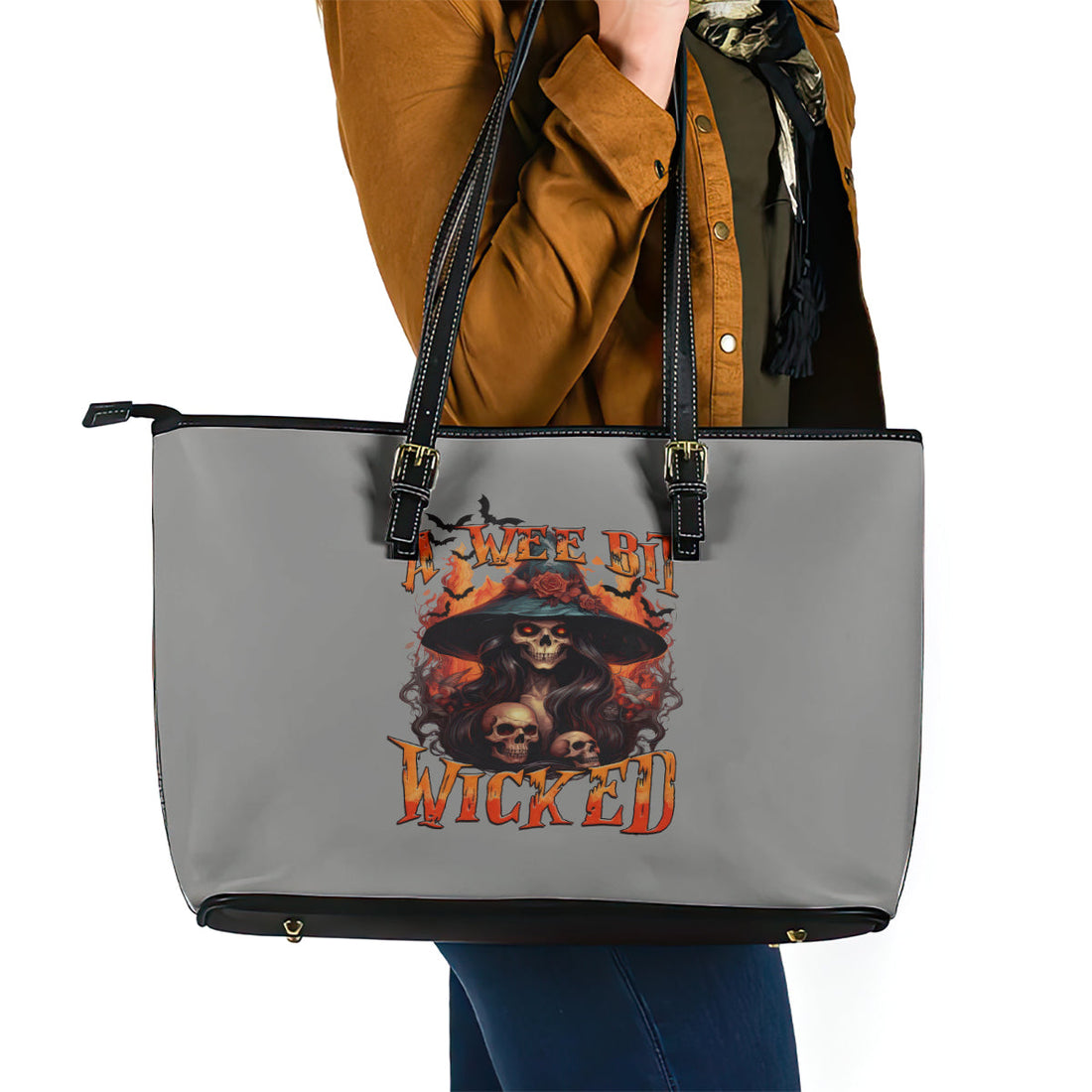 Witch Skull Leather Tote Bag A Wee Bit Wicked DT01