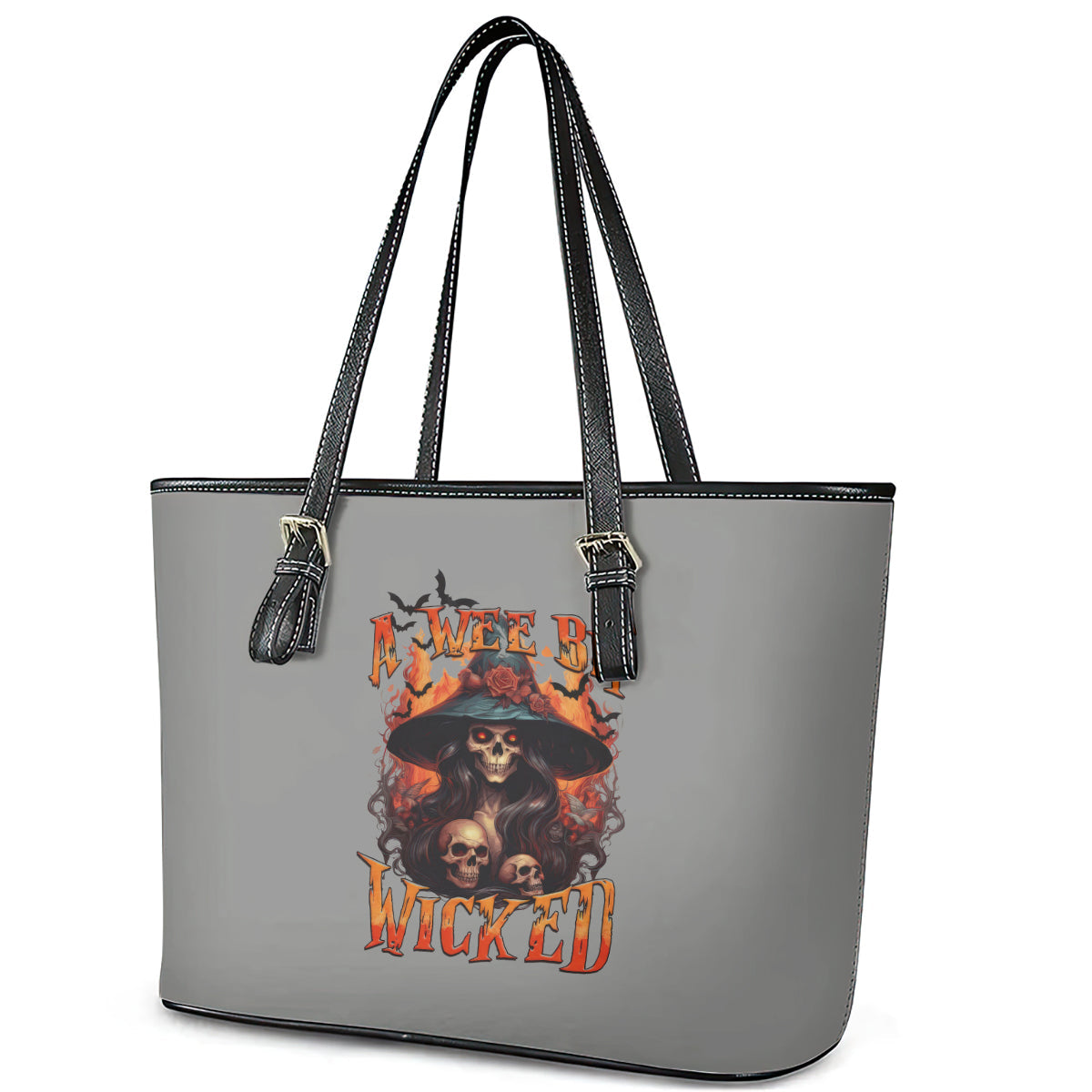 Witch Skull Leather Tote Bag A Wee Bit Wicked DT01