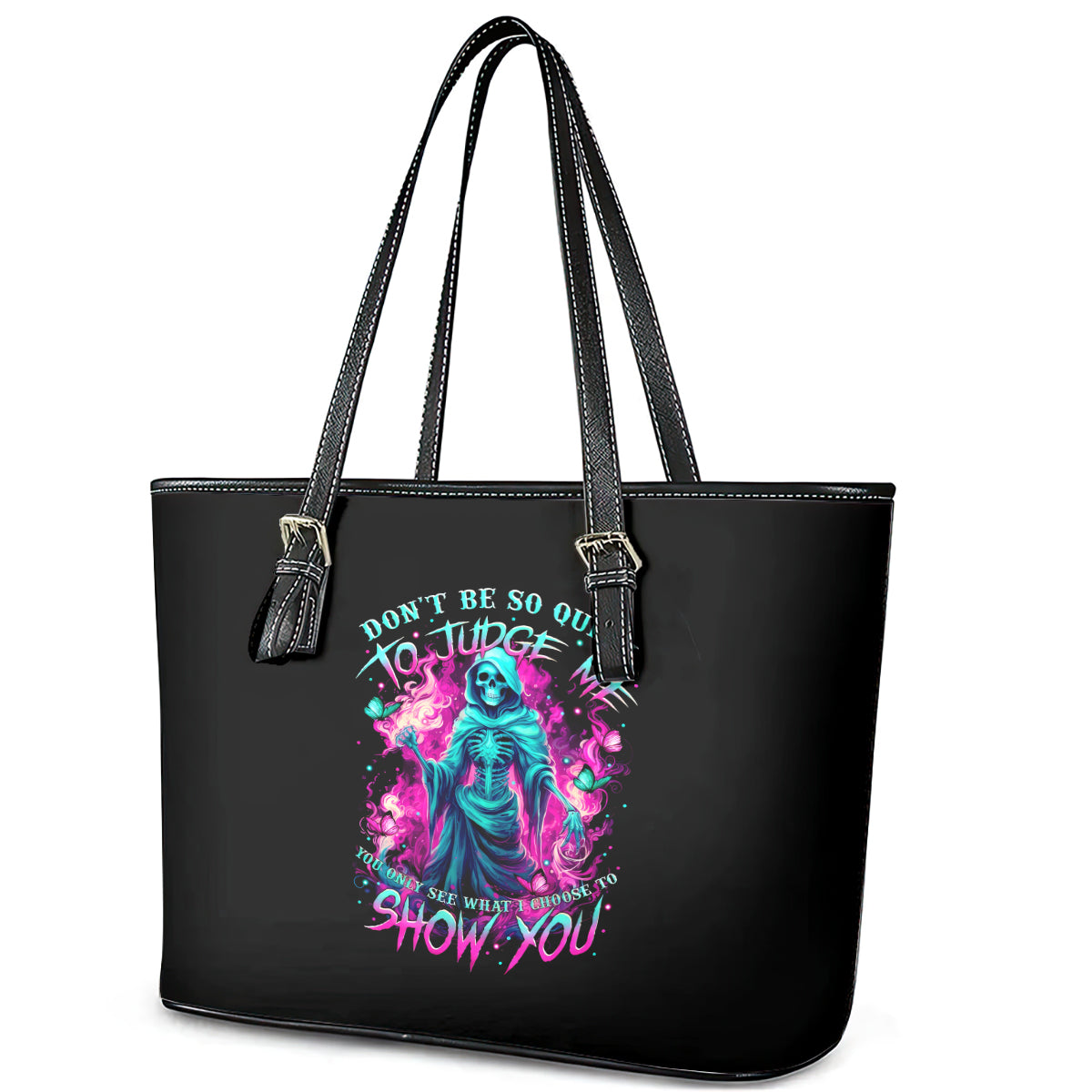 Witch Skull Leather Tote Bag Don't Be So Quick To Judge Me DT01