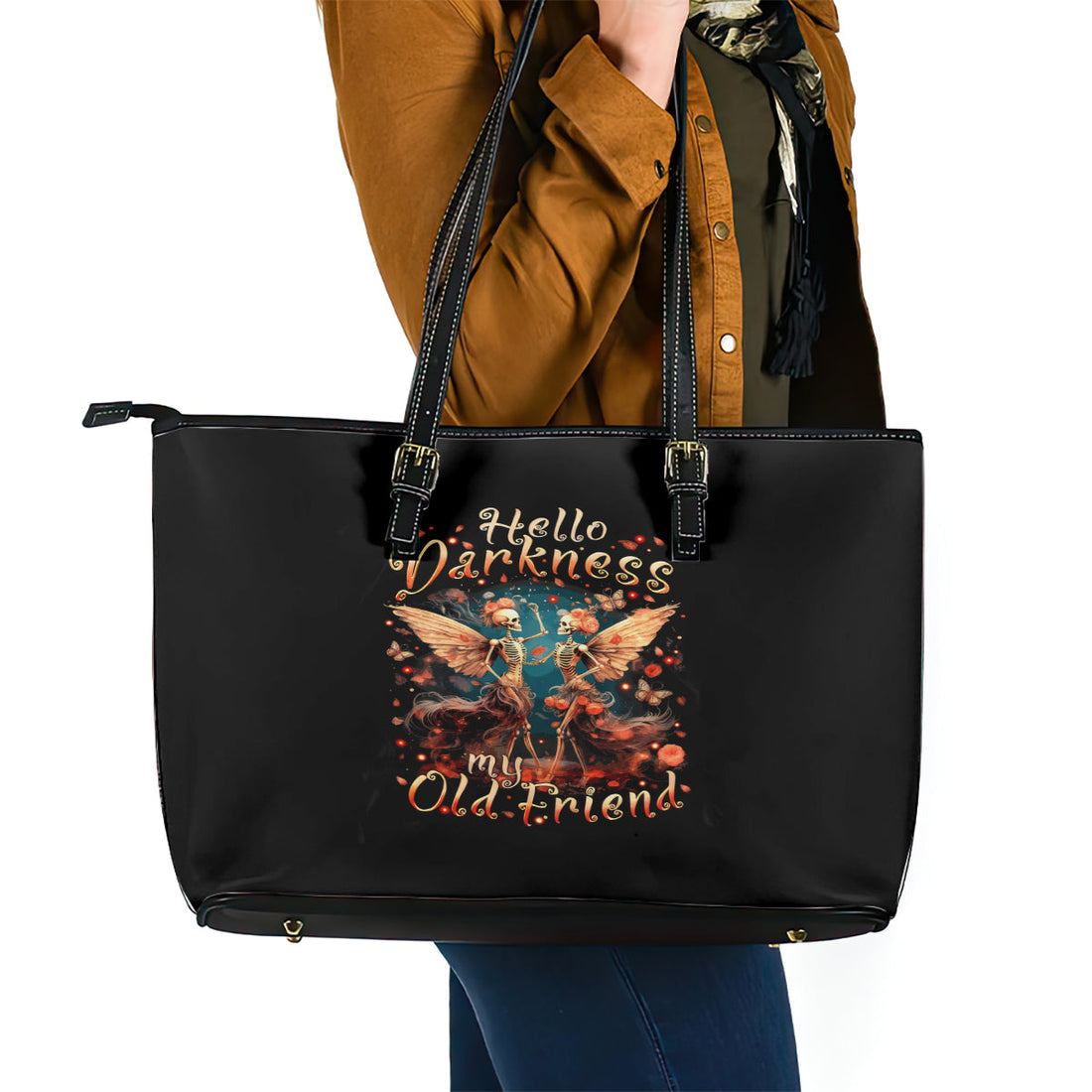 Fairy Skull Leather Tote Bag Hello Darkness My Old Friend DT01