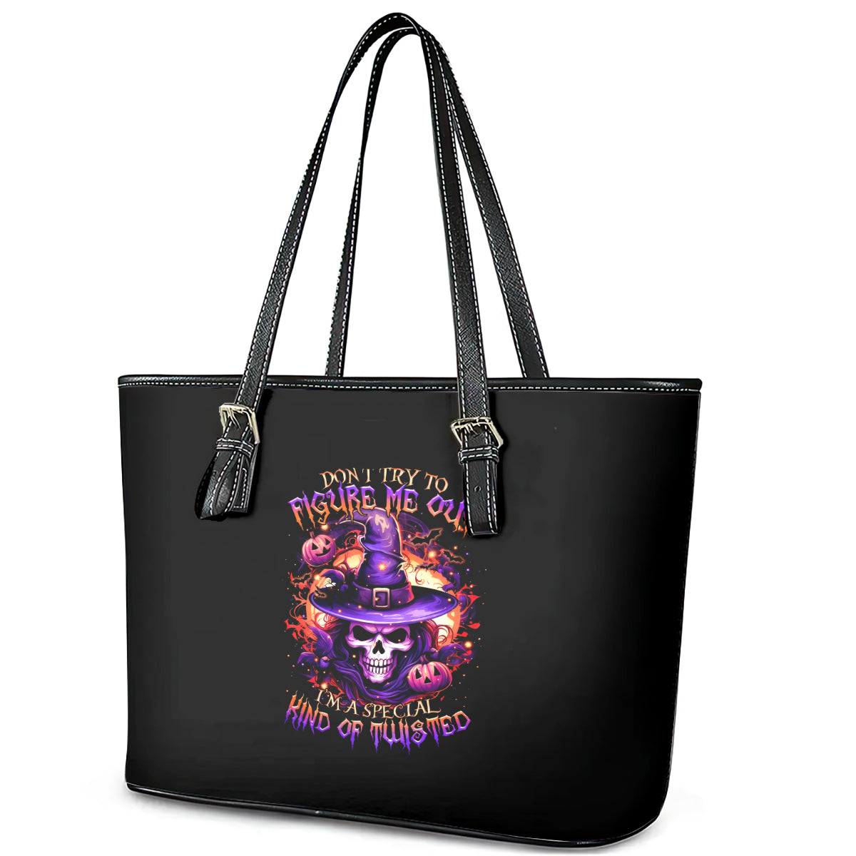 Witch Skull Leather Tote Bag Don't Try To Figure Me Out DT01