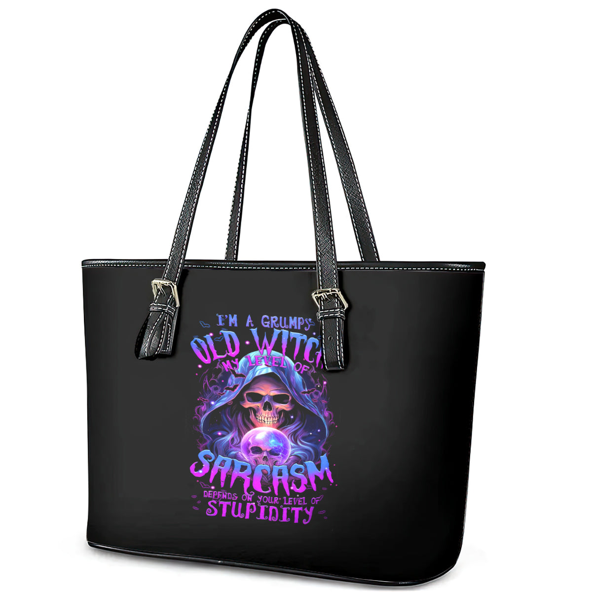 Witch Skull Leather Tote Bag I'm A Grumpy Old Witch DT01