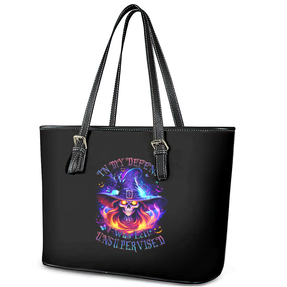 Fire Witch Skull Leather Tote Bag In My Defense The Moon Was Full And I Was Left Unsupervided DT01