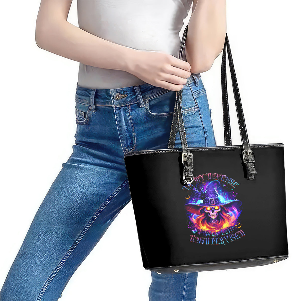 Fire Witch Skull Leather Tote Bag In My Defense The Moon Was Full And I Was Left Unsupervided DT01
