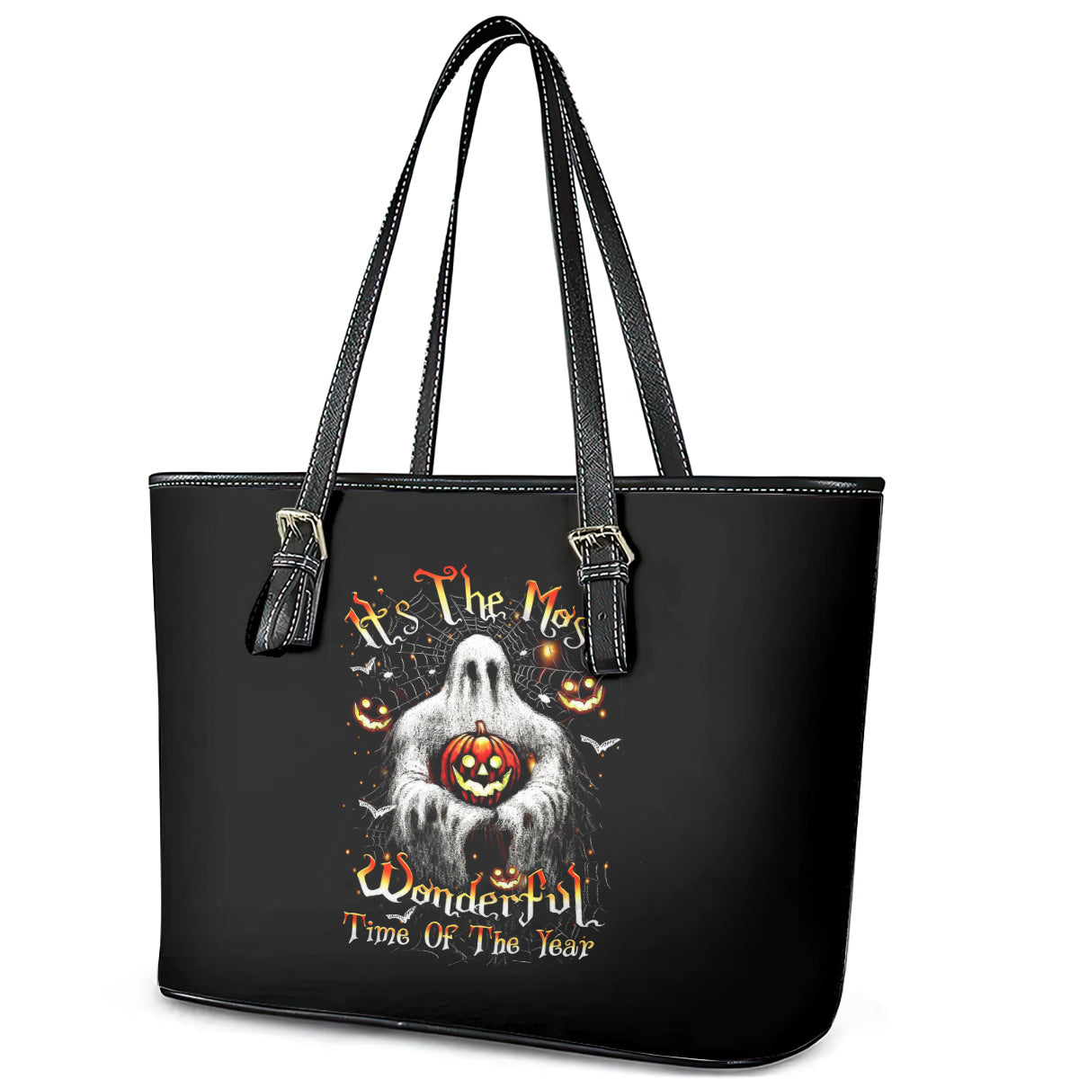 Ghost Halloween Leather Tote Bag It's The Most Wonderfull Time Of The Year DT01