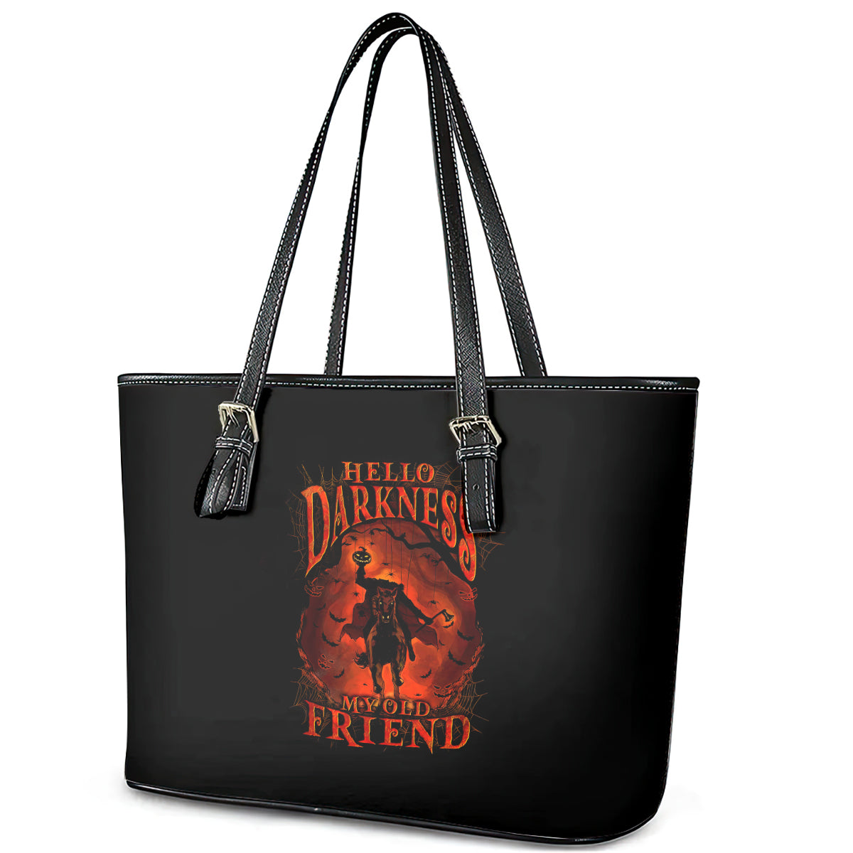Jack O Lantern Skull Leather Tote Bag Hello Darkness My Old Friend DT01