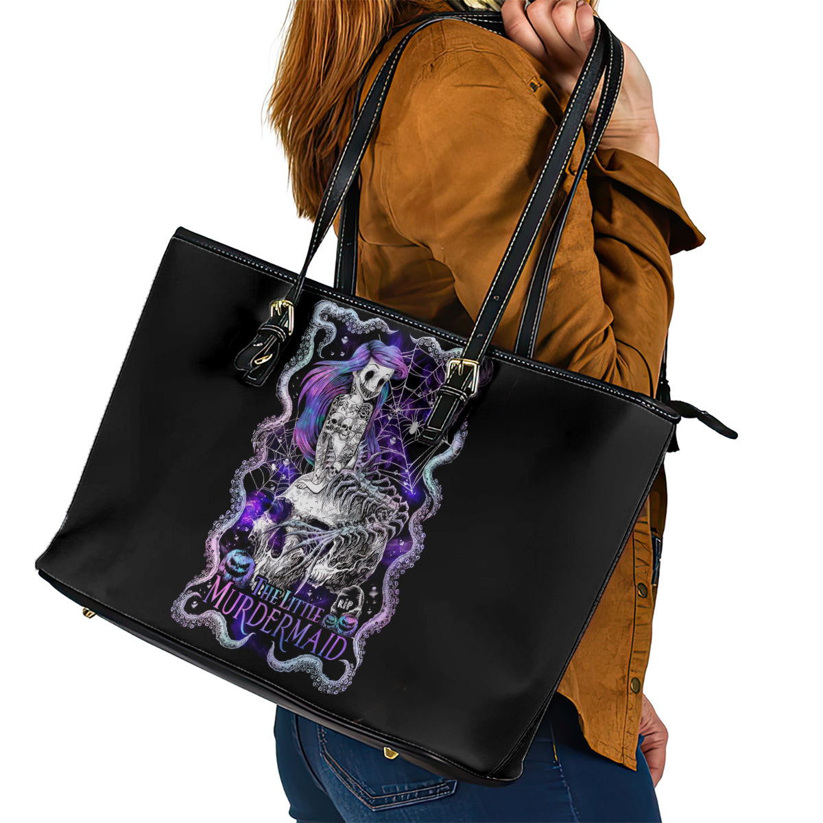 Mermaid Skull Leather Tote Bag The Little Mermaid DT01