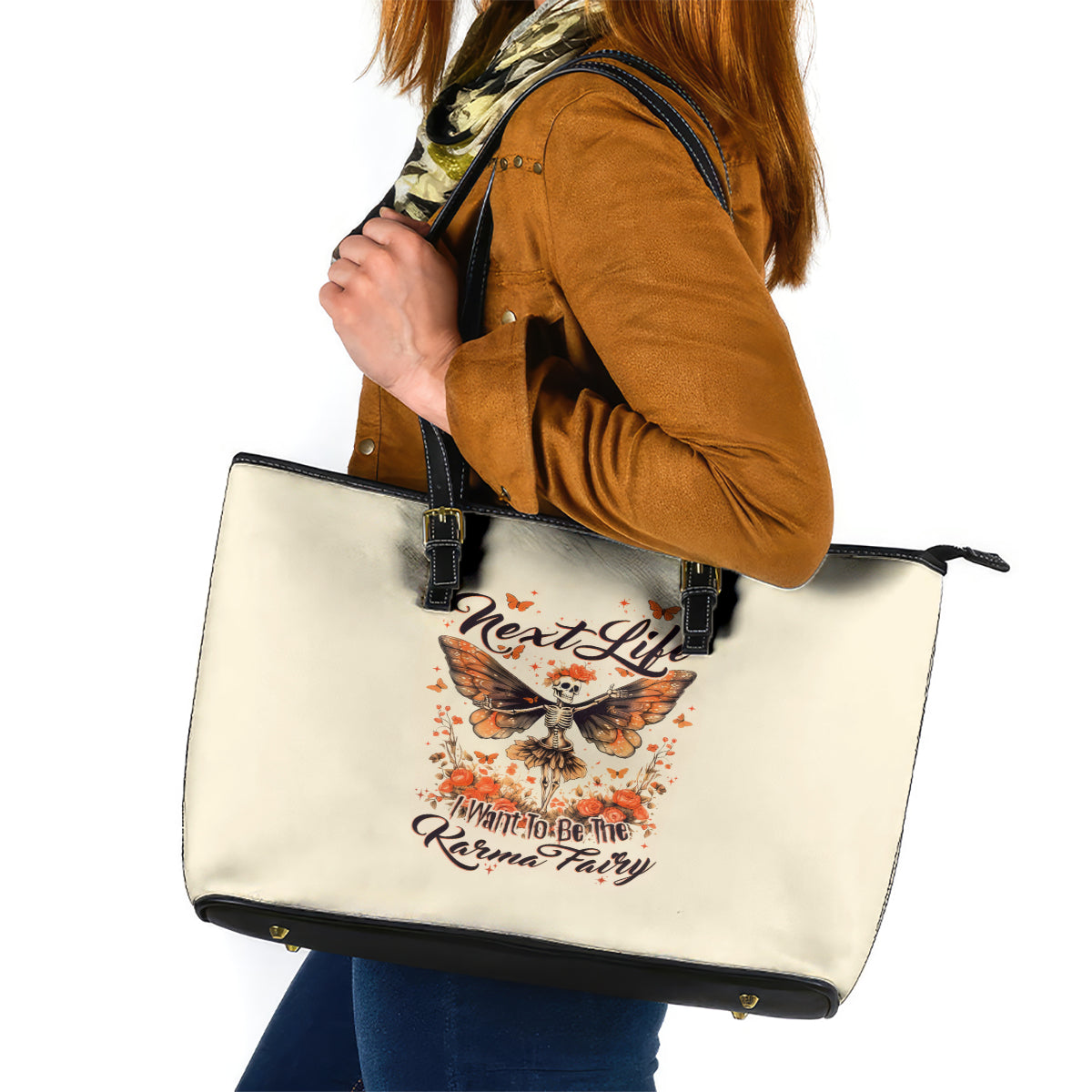 Fairy Skull Leather Tote Bag Next Life I Want To Be The Karma Fairy DT01