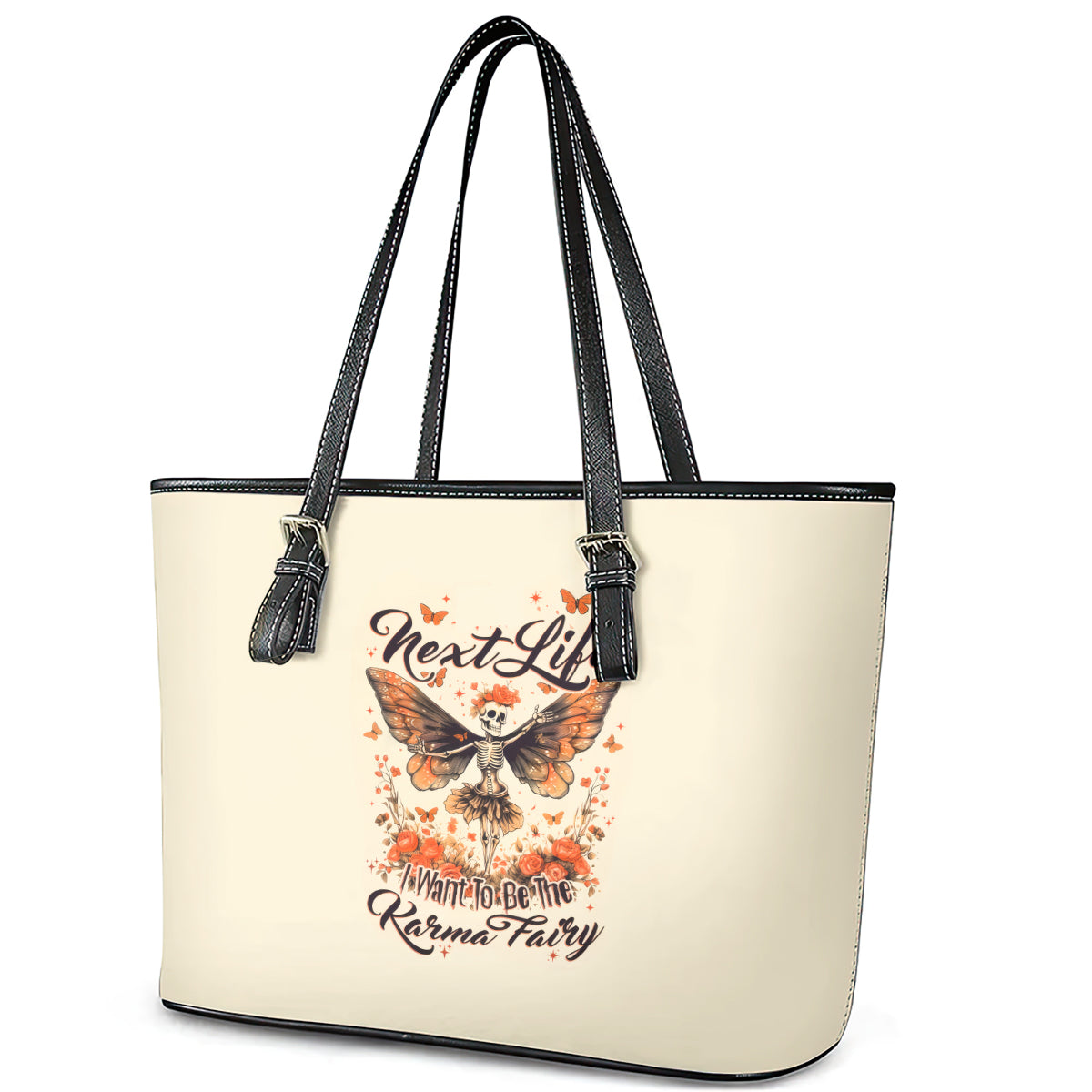 Fairy Skull Leather Tote Bag Next Life I Want To Be The Karma Fairy DT01