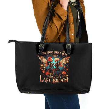 Couple Skull Leather Tote Bag From Our First Kiss Till Our Last Breath DT01