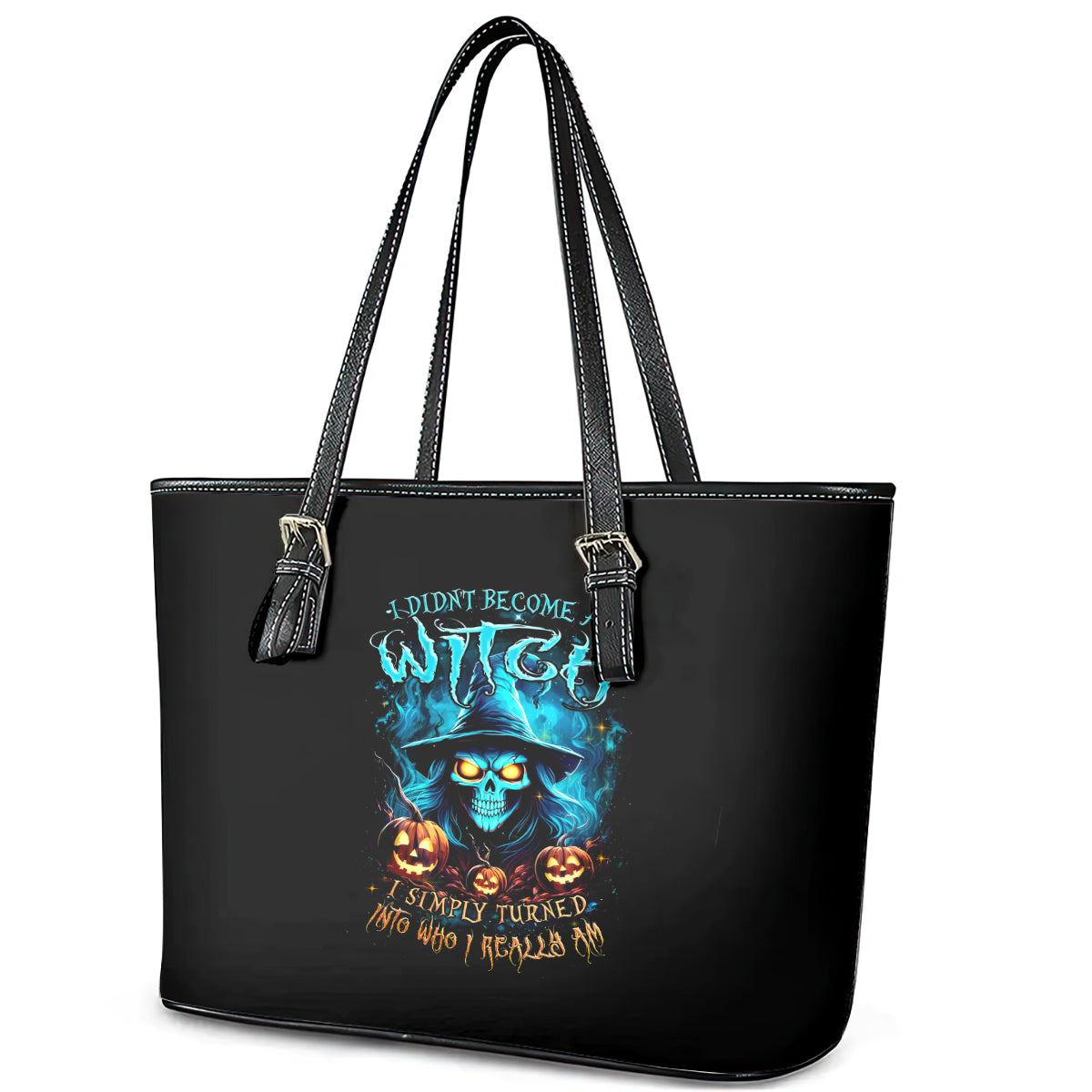 Witch Skull Halloween Leather Tote Bag I Didn't Becom A Witch DT01