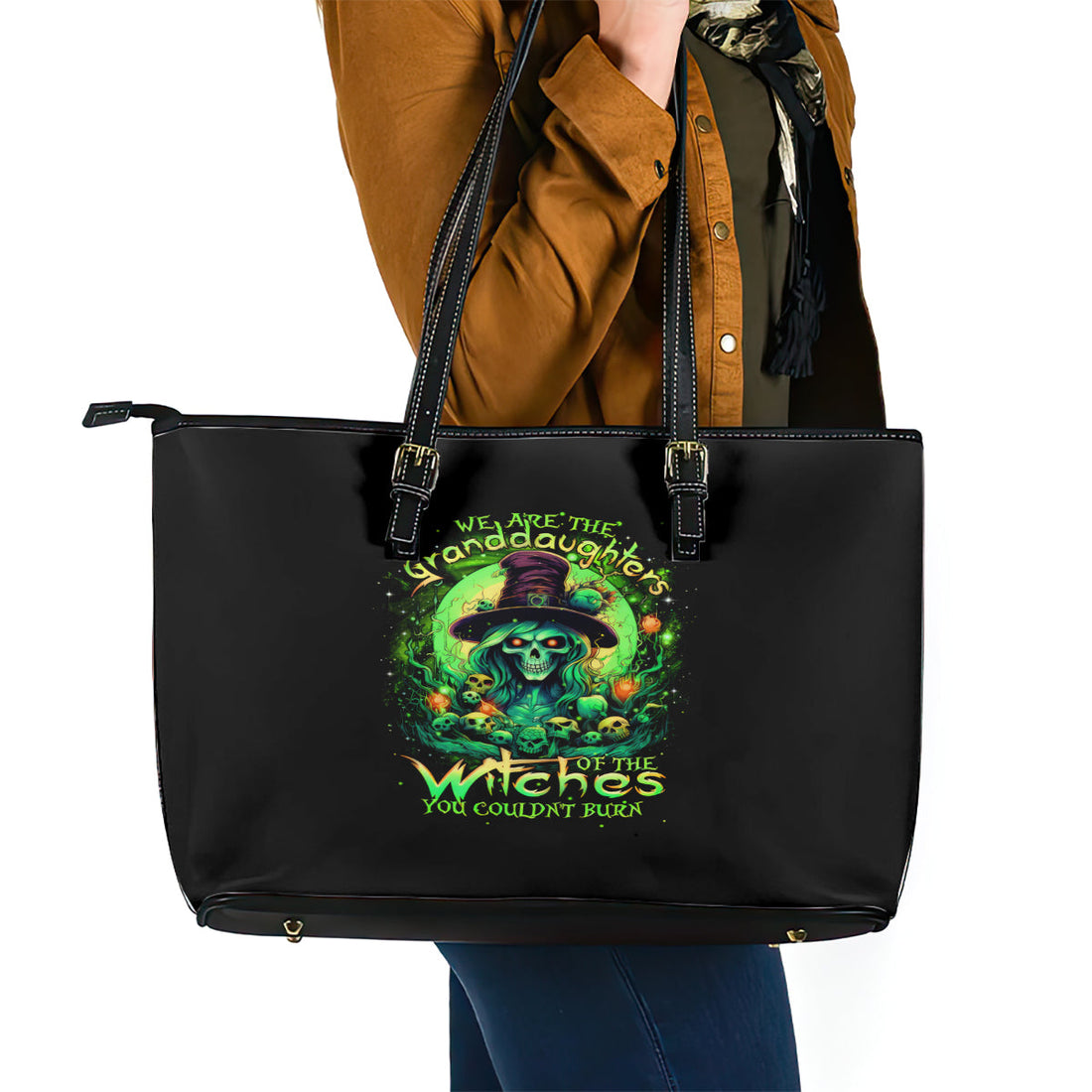Witch Skull Leather Tote Bag We Are The Granddaughters Of The Witches DT01
