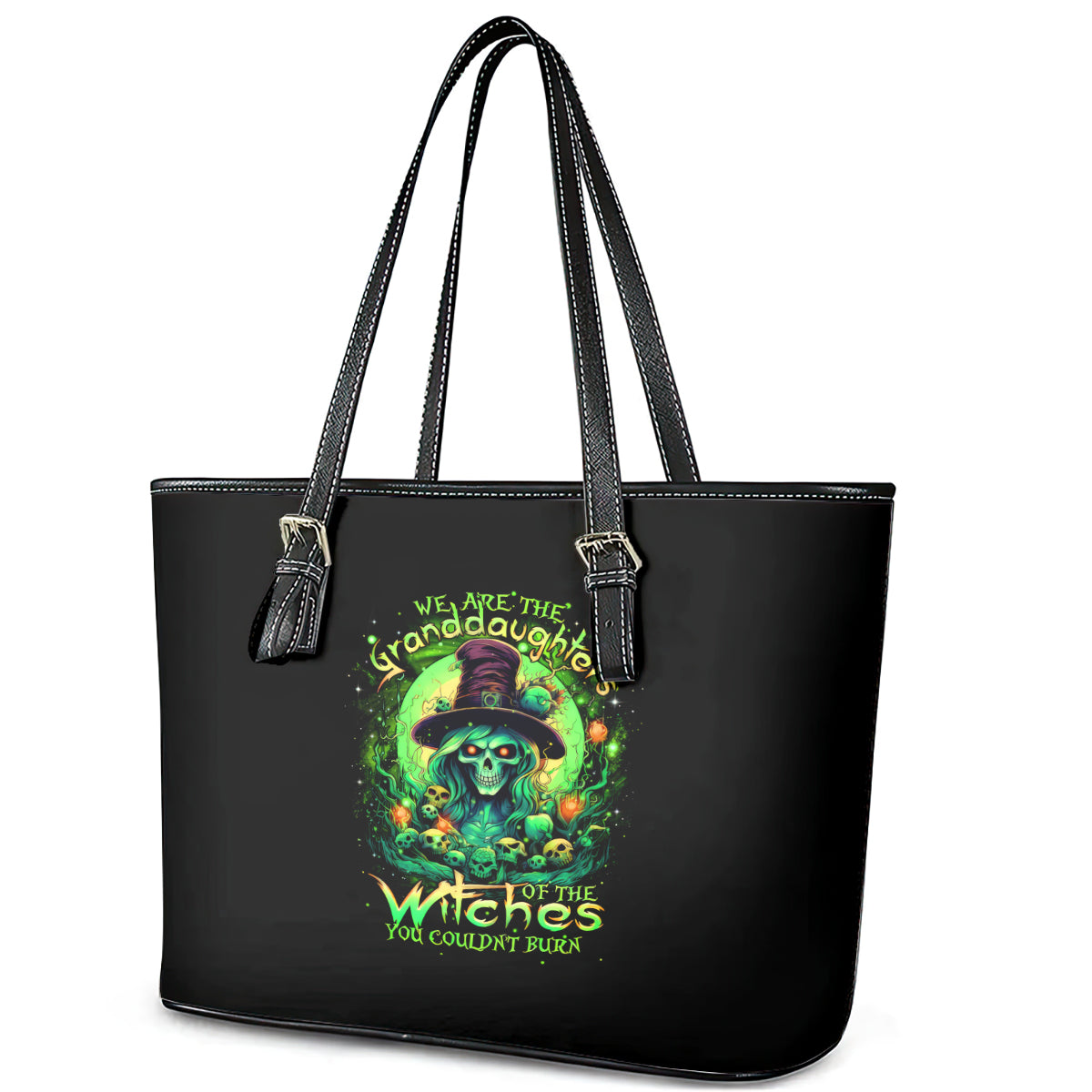 Witch Skull Leather Tote Bag We Are The Granddaughters Of The Witches DT01
